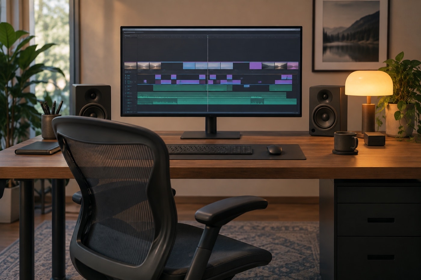Organized video editing workstation for a long timeline session